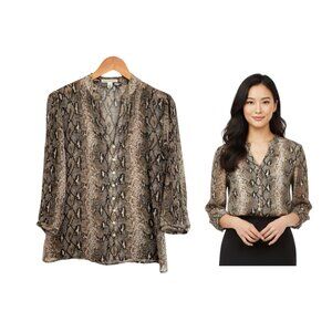 Banana Republic Blouse Women Small Sheer Snake Python Print Brown Black